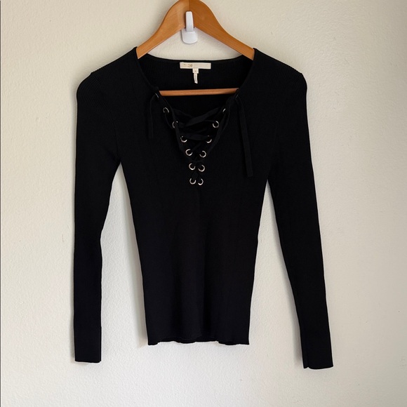 Maje Tops - Maje Black Lace-Up Ribbed Long Sleeve Top